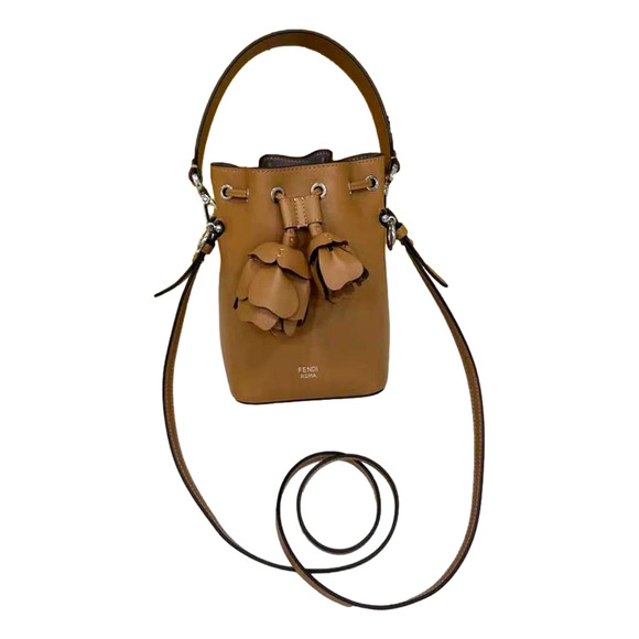 Fendi Handbags - FENDI Calfskin F is 3D Flower Mini Mon Tresor Bucket Bag Brown